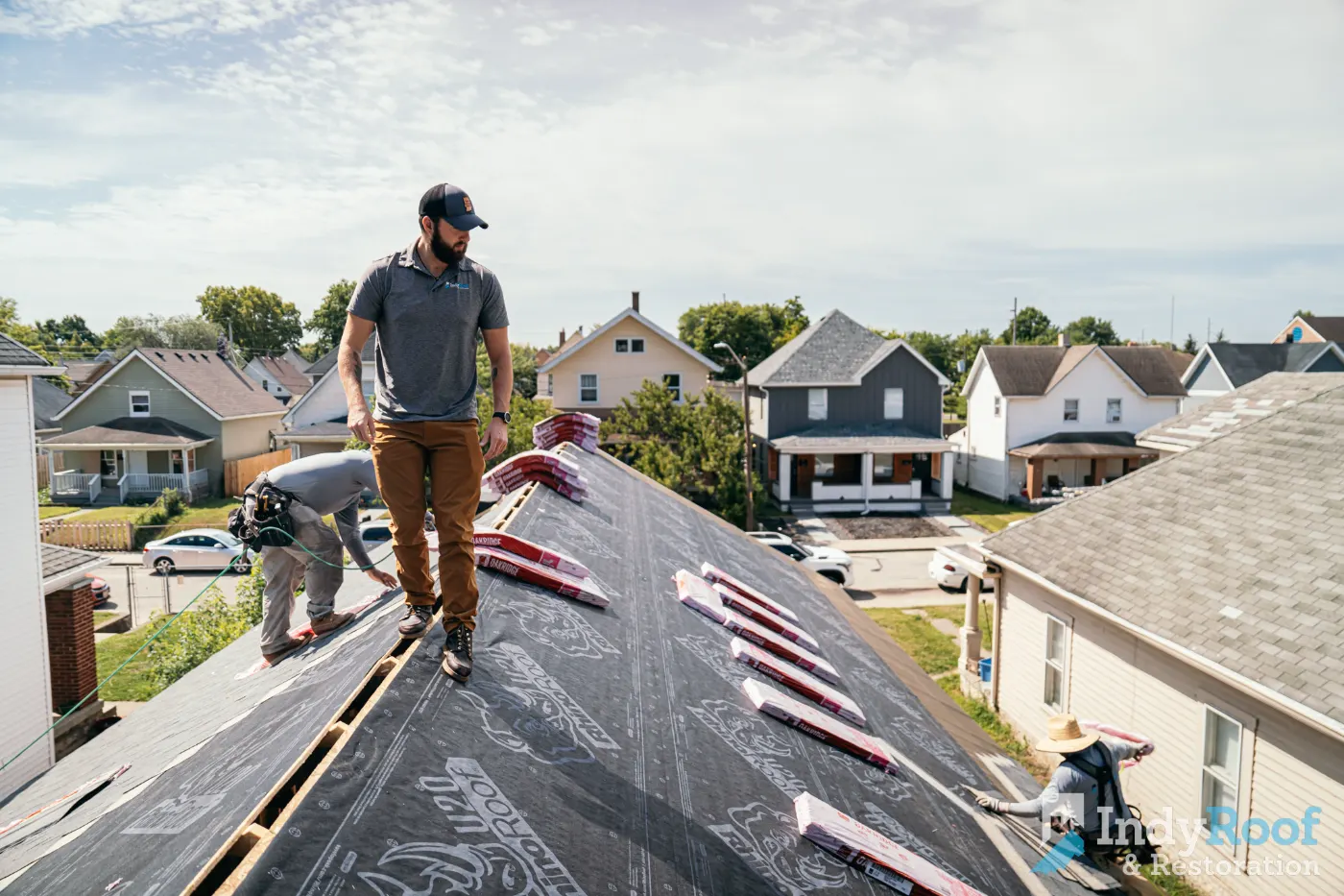 Emergency tarping on a Wanamaker roof